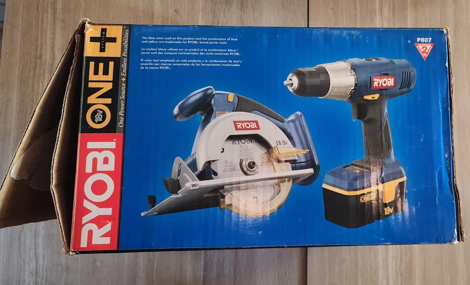 New Ryobi ONE+ 18V Cordless 2-Tool Combo Drill & Circular Saw Kit Model #P807  - Image 2 of 4