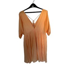 Free People Swing Mini Dress Beachy Short Sleeve Tassel Back Orange Size Medium