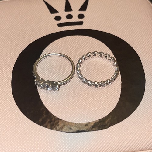 Pandora 2 Silber Ring Set Größe 5 / Erster Ring - 3 Steine / 2. Ring - Herzband - Bild 5 von 9