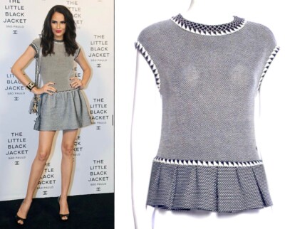 3K New Chanel 2013 Gray Black White Knit Sweater Top 34 36 2 4 6 Shirt Logo S