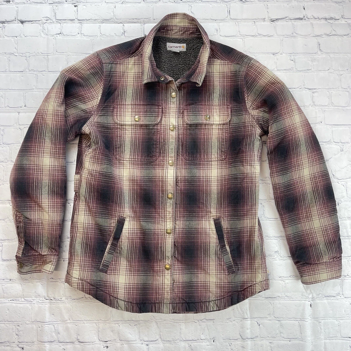 Carhartt Women s Hubbard Sherpa Lined Shirt Jacket L 12 14 Purple Black