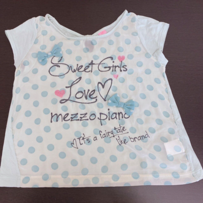 Mezzo Piano T-shirt Tops 150cm White Short Sleeve Green Dot Sweet