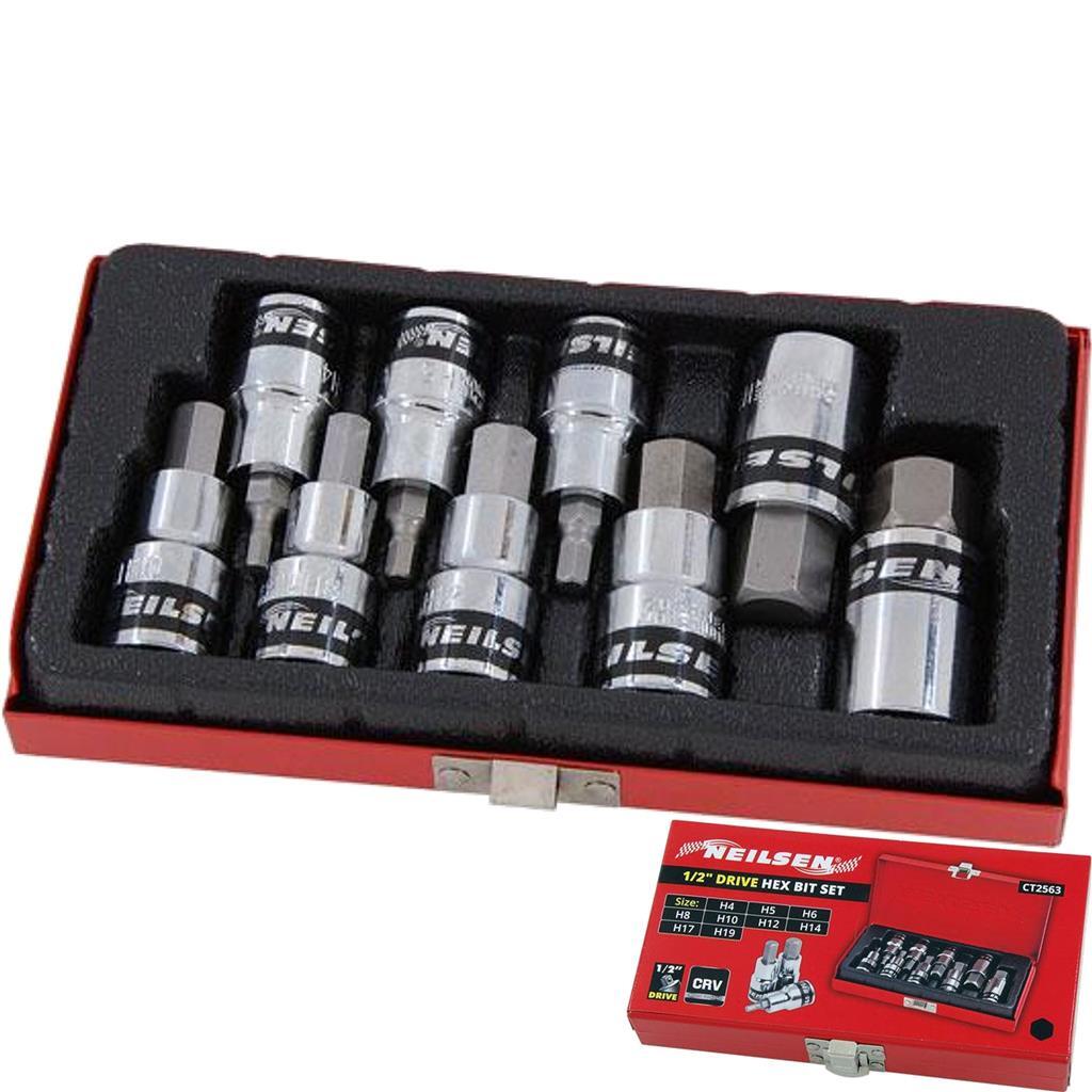 Neilsen 10pc Spline Hex Bit Socket Set 1/2"" Drive Sockets 4mm - 19mm