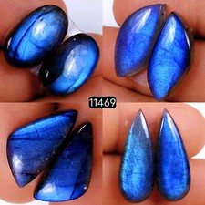 4 Pairs 72 Cts Natural Labradorite Pair Cabochon Gemstone 24x10 20x10mm 11469