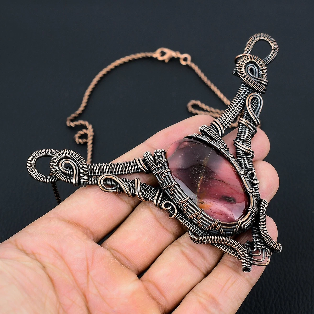 Mookaite Gemstone Handmade Copper Wire Wrapped Jewelry Necklace