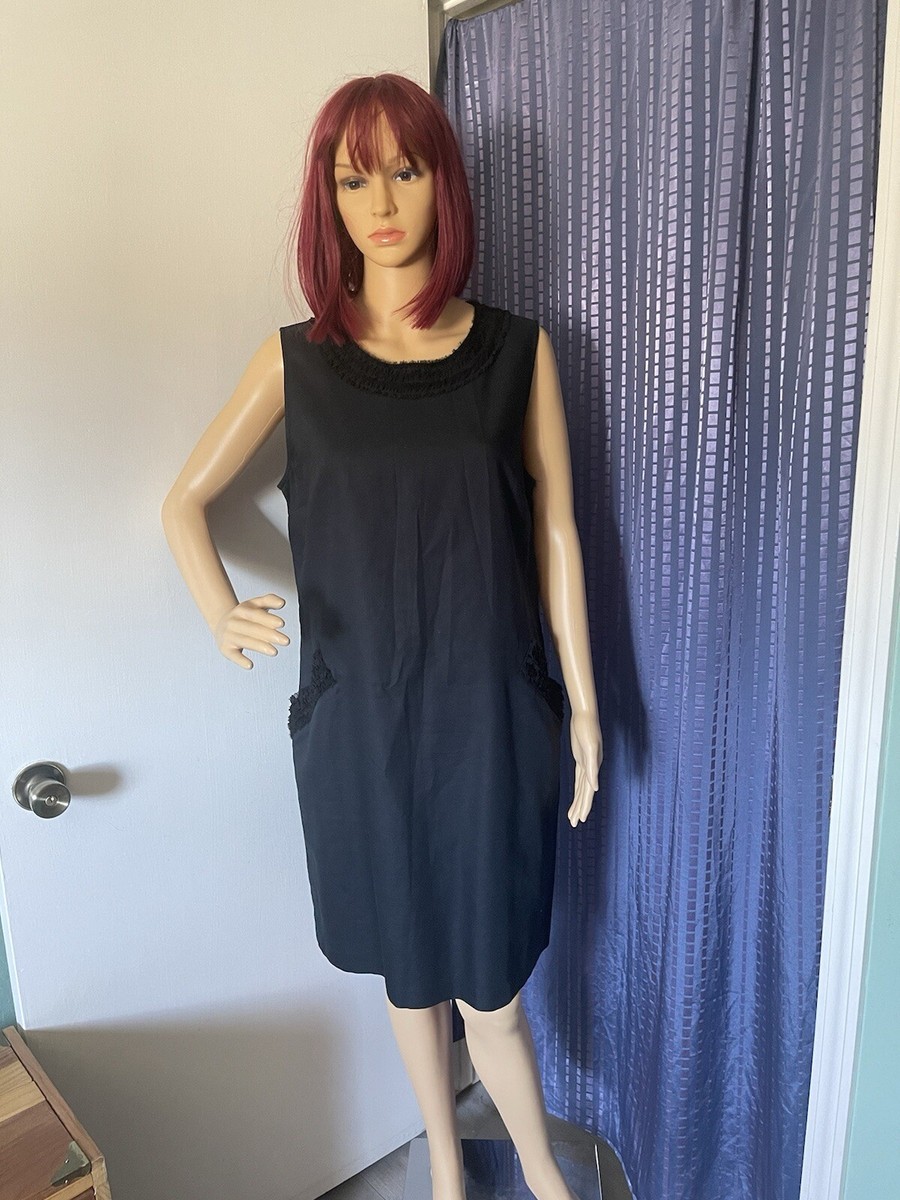 Ann Taylor Loft 100% Cotton Dress Size 14 Knee Length Black Sleeveless Zip