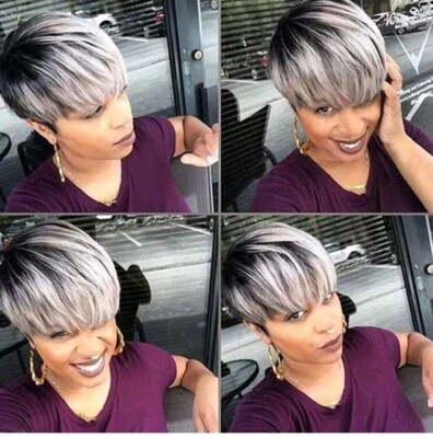 DIVINE HAIR SYNTHETIC SHORT GRAY OMBRE PIXIE CUT ADJUSTABLE WIG ~ NEW 