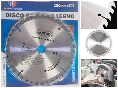 RICHTOOL Disco taglio legno A 40 denti 180 mm lama per smerigliatrice 180 x 22.23 mm
