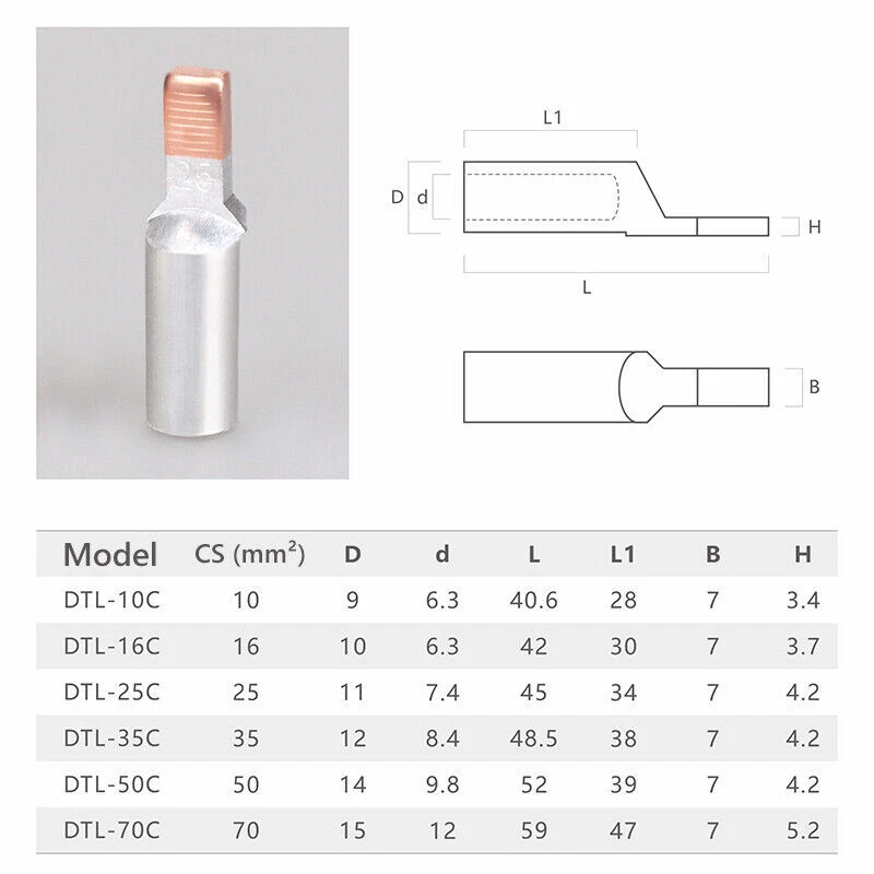 Terminal Cable Lug for Circuit Breaker10-50mm² Aluminium Copper Tube Pin Crimp - Image 3 of 4