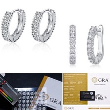 925 Sterling Silver GRA Pass Tester D VVS1 Moissanite Huggie Hoop Earrings