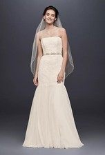 New Galina Strapless Ivory Elegant Trumpet Wedding Dress Sz 4 Fitted Lace Body