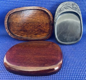 Antique Asian Calligraphy Stone W Dragon Detail In Polished Wood Box