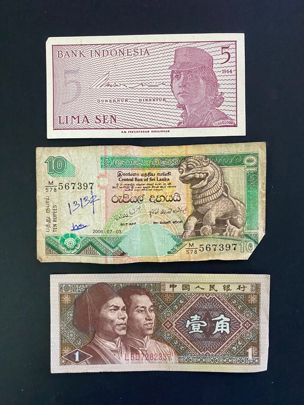 World Banknote Lot China 1 Jiao Sri Lanka 10 Rupees Indonesia 5 Sen Note
