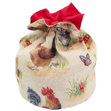 Farmhouse Rooster Tapestry Bread Bag – Kitchen Storage with Drawstring Closure