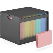 Hanging File Box Organizer for Letter Size, Bamboo Acrylic File Folder Storag...