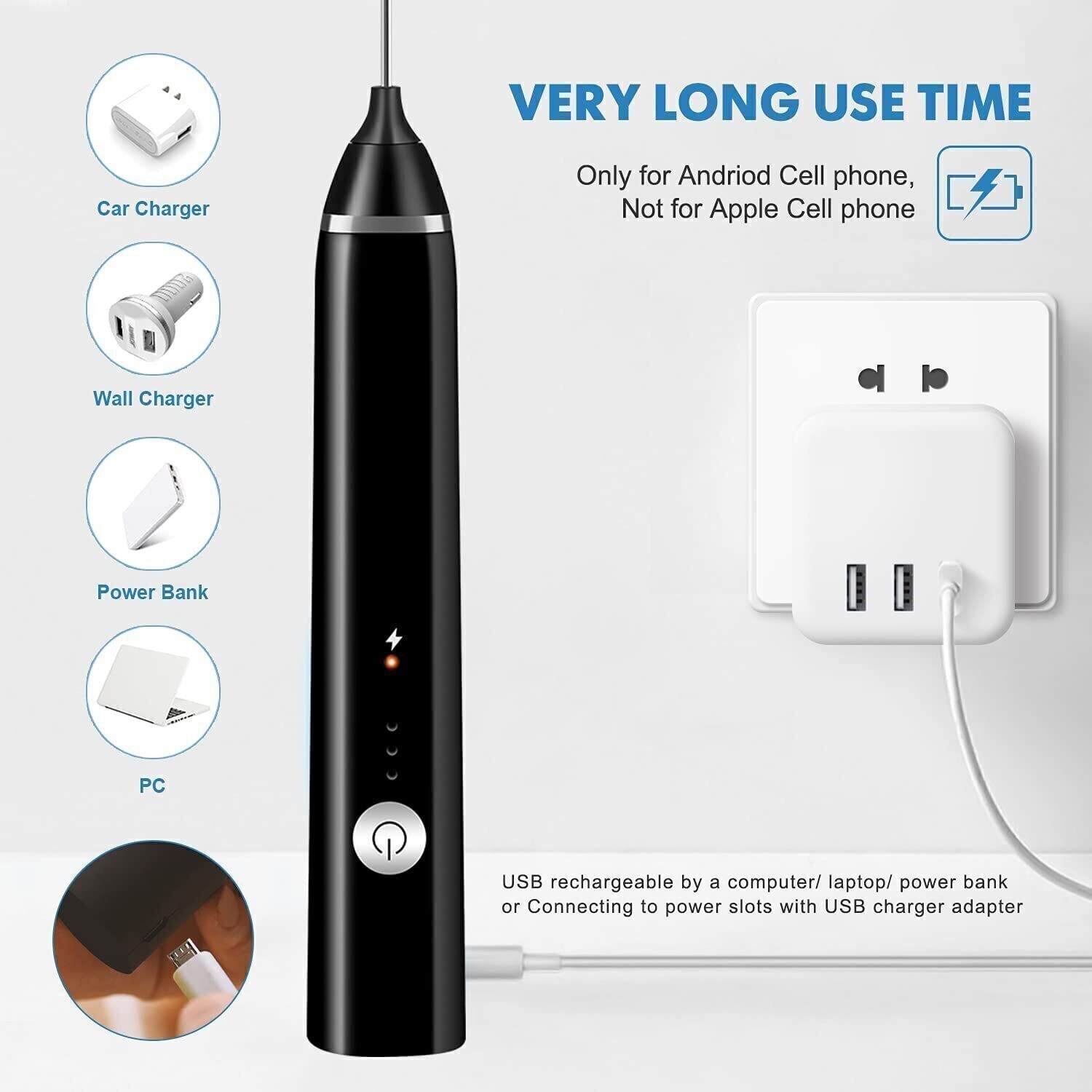 Electric Milk Frother Double Whisk Handheld Coffee Foam Mixer USB Rechargeable