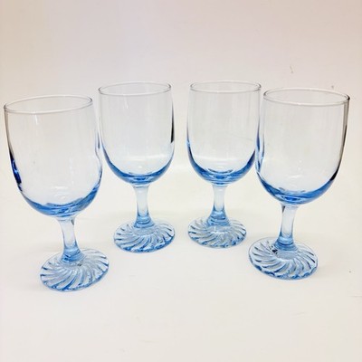 Duz Detergent Light blue swirl base wine stem goblet Glass 1970s Set of 4