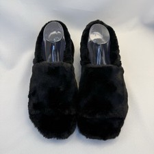 Rachel Roy Slippers Womens 11-12 Casual Slide Flats Black Faux Fur Slip On Strap