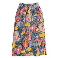 Vintage Talbots Floral Linen Blend Garden Party Midi Skirt Size 6 Cottagecore