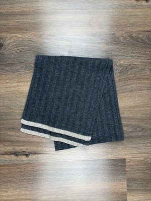 Mens Brunello Cucinelli Cashmere Rib Knit Scarf Dark Gray One Size