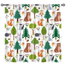 Jungle Animal Curtains, Woodland Animals Forest Pattern Window Treatments, Ro...