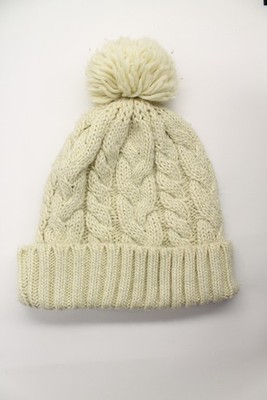 Scala pronto ivory off-white with sparkle thread winter pom-pom cap