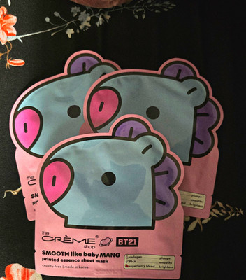 Crème Shop BT21 MANG Printed Essence Sheet Mask Collagen PHA Plumping Lot Of 3