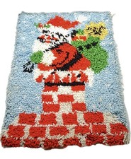 Vintage Latch Hook Santa Chimney Wall Hanging Handmade Yarn Holiday Decor 24x17