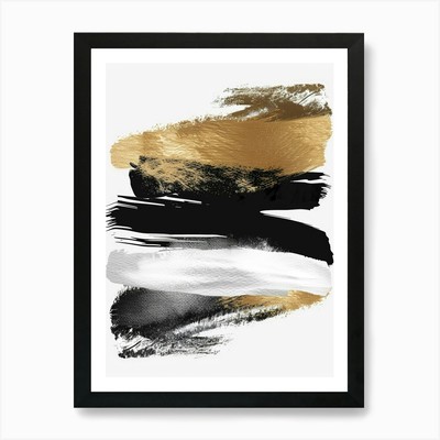 Gold und Schwarz Pinselstriche 18 Kunst Gerahmtes Wandbild Poster Leinwanddruck Bild