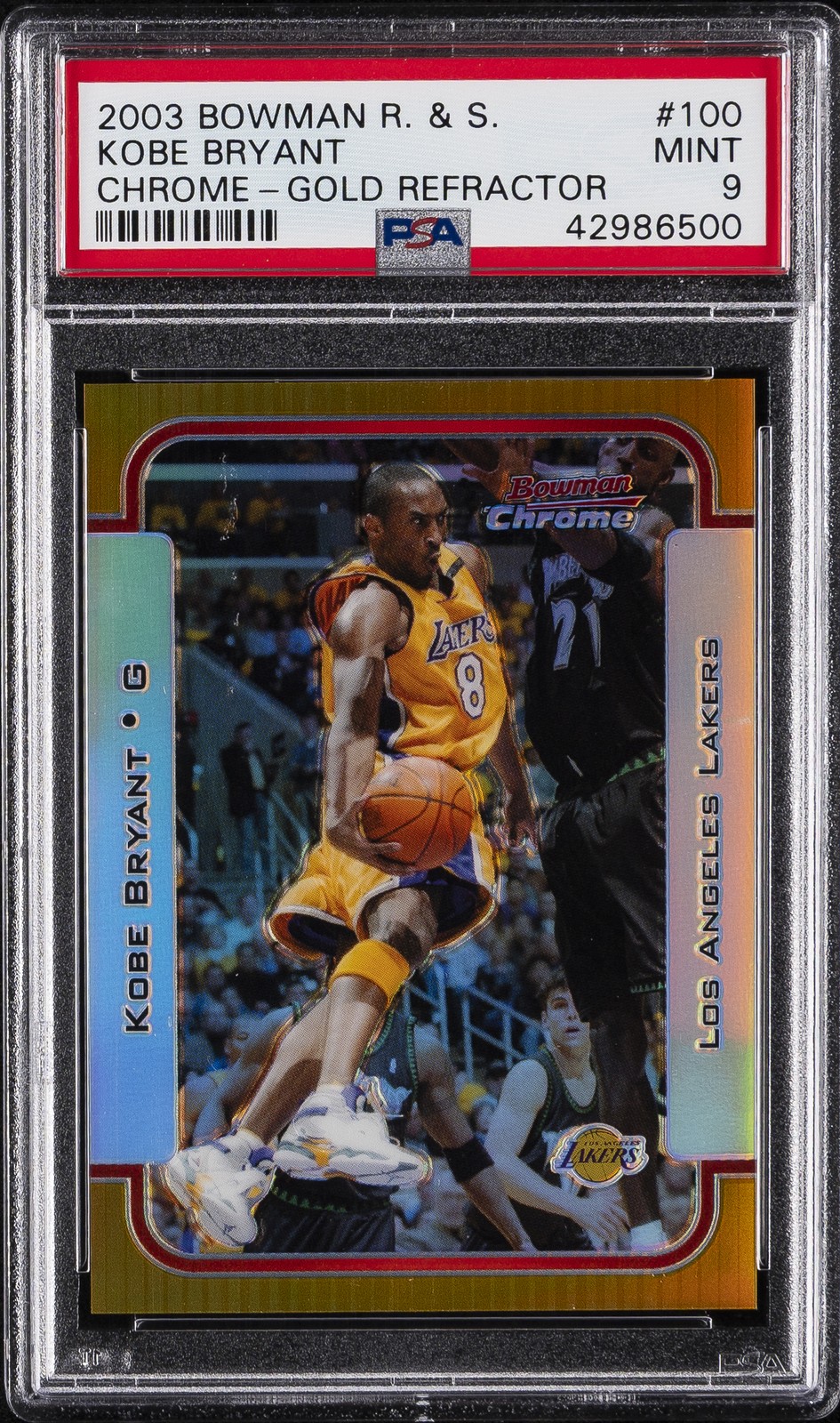 2003 BOWMAN ROOKIES & STARS CHROME-GOLD REFRACTOR #100 KOBE BRYANT #/50 PSA 9