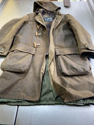 Barbour Mens Medium Vintage Oversized Heavyweight Khaki Waxed 3/4 Duffel Coat