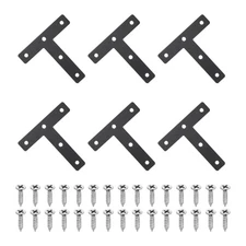 6Pcs t Shape Flat Bracket, 3.15"x3.15" Flat Corner Bracket with Screws, Black