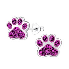 Solid 925 Sterling Silver Crystal Paw Print Stud Earrings Choose Your Color  H