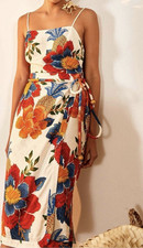 Farm Rio Multicolor Floral Canvas Midi Dress Resort Beach Spaghetti Strap XXS