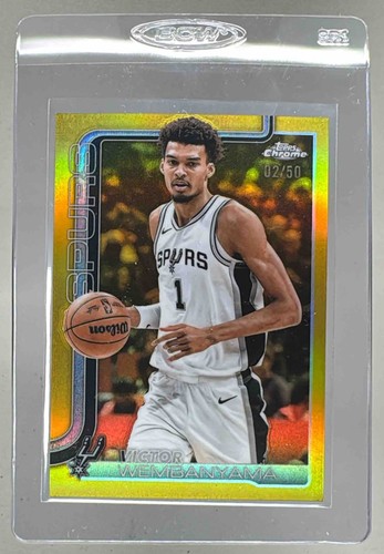 Victor Wembanyama 2025 Topps Chrome #221 Gold Refractor 2/50 DIMPLES ON BACK - Picture 1 of 3