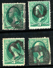 CARTA "K-N" Estudio 4 Cancelaciones Elegante Billetes Washington de 3 Céntimos 1871-83 EE. UU. 94A35