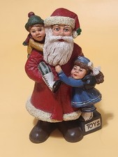 9.25" Hand Crafted  Hand Painted Heavy Figurine of Santa Claus with 2 Children