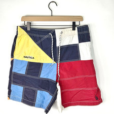 Nautica Vintage Colorblock Swim Trunks Mens Medium Flag Embroidered Bathing Suit