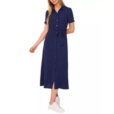 CECE Women's Short-Sleeve Belted Midi Shirtdress Medium Classic Navy NWT