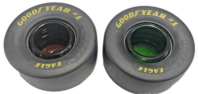 Lot Of 2 Goodyear Mini EAGLE Tires With Colored Glass Ashtray Inserts With Cover