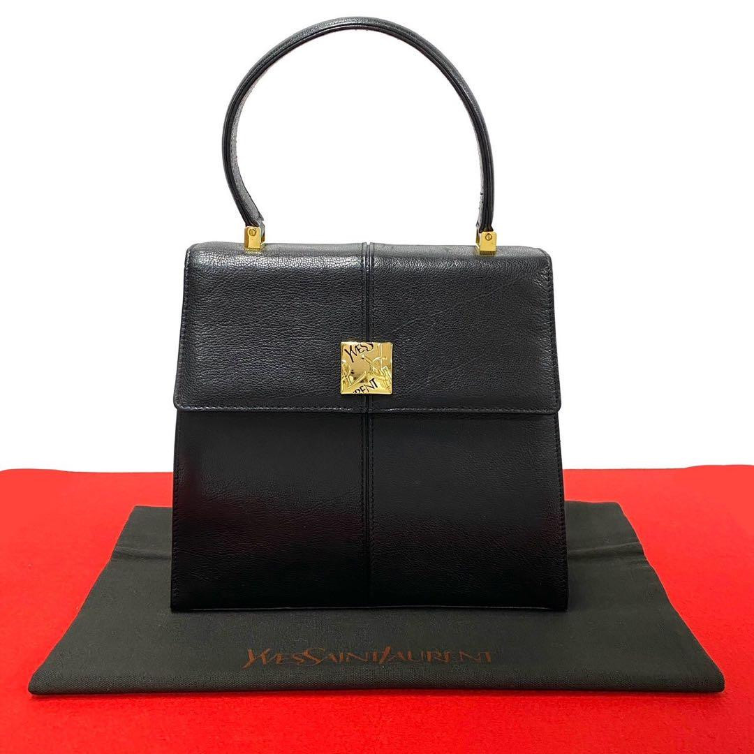 Yves Saint Laurent YSL Mini Black Gold Logo Vintage Leather Handbag Used