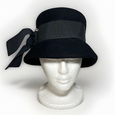 Ritz Henry Pollak Bucket Hat Women 22 Wool Black Ribbon 50s Vintage
