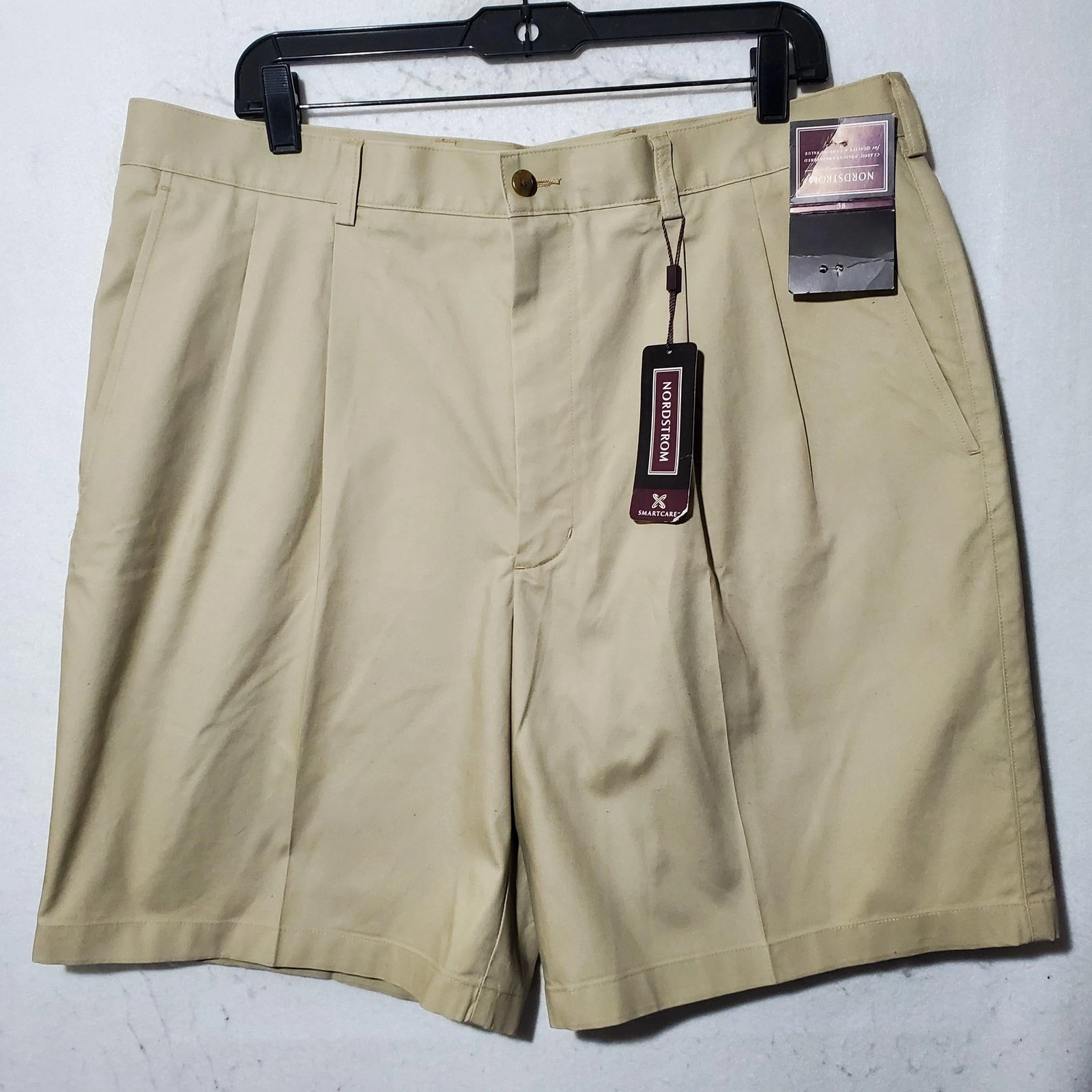 Nordstrom Shorts Mens 38 Beige Smartcare Supima Cotton Pleated Chino New