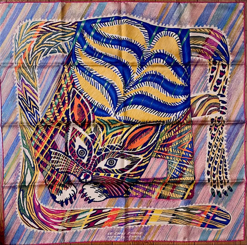 Hermes Scarf Stole Le Chat Carre Cat Animal Silk 100% Bandana New Unused Japan