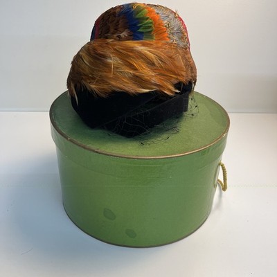 Vintage Gibbe Hat Paris New York Feathered Velvet Medium