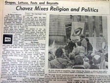 1972 newspaper Disgraced labor leader CESAR CHAVEZ leads the FARM WORKERS UNION