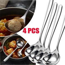 4Pcs Super Big Head Spoons Polished Surface Silver Stainless Steel Soup