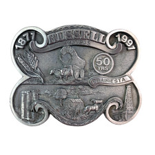 Vintage Dart Russell Kansas 50 Years Prairiesta Western Metal Belt Buckle 19/500