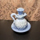 New ListingVintage Avon 1978 Blue Swirl Rose Milk Glass Bubble Bath Pitcher and Bowl Set