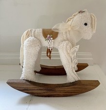 Vintage OZARK MOUNTAIN CRAFTS Wooden Rocking Horse Chenille 11  Nursery Decor